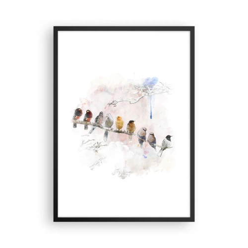 Plakat w czarnej ramie - Ptaki siedzące na gałęzi w akwarelowym stylu - 50x70cm - Skrzydlate spotkanie - Nowoczesna dekoracja ścienna do salonu i sypialni ARTTOR