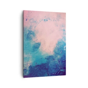 Obraz na płótnie - Abstrakcyjna kompozycja w odcieniach błękitu i różu - 50x70cm - Błękitne objęcia - Nowoczesna dekoracja ścienna do salonu, kuchni i sypialni ARTTOR