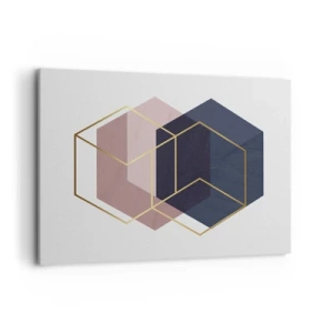 Obraz na płótnie - Geometryczne kształty w złotych liniach na tle pastelowym - 100x70cm - Siła prostoty - Nowoczesna dekoracja ścienna do salonu, kuchni i sypialni ARTTOR