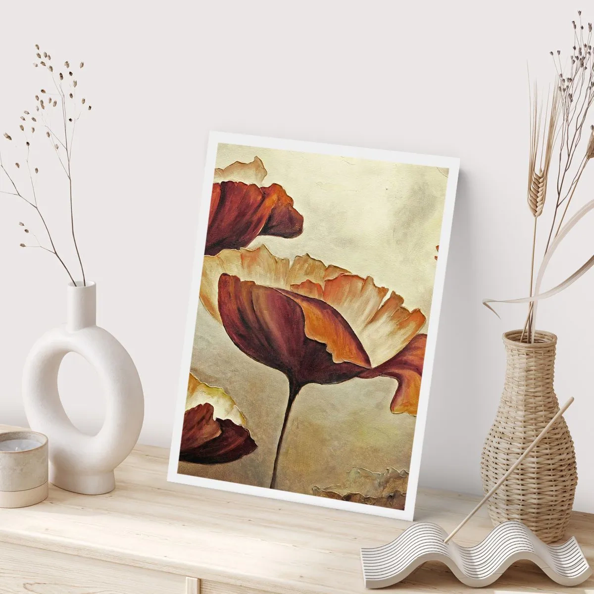 Plakat - Obraz maków w ciepłych odcieniach - 50x70cm - Łąki łan - Nowoczesna dekoracja ścienna do salonu, kuchni i sypialni ARTTOR