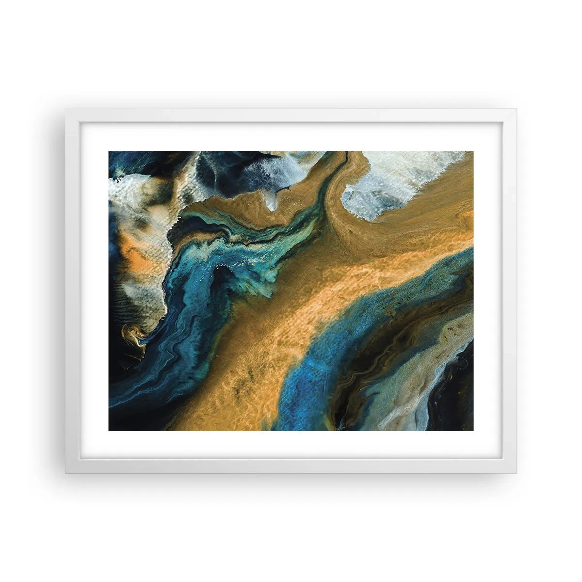 Plakat w białej ramie - Niebieski – zółty – wzajemne wpływy - 50x40 cm
