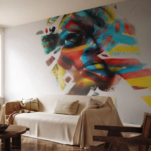 Fototapeta Premium Sand - Kolorowy portret kobiety w artystycznym stylu akwarelowym - 100x70cm - Barwna osobowość - Nowoczesna dekoracja ścienna do salonu, kuchni i sypialni ARTTOR