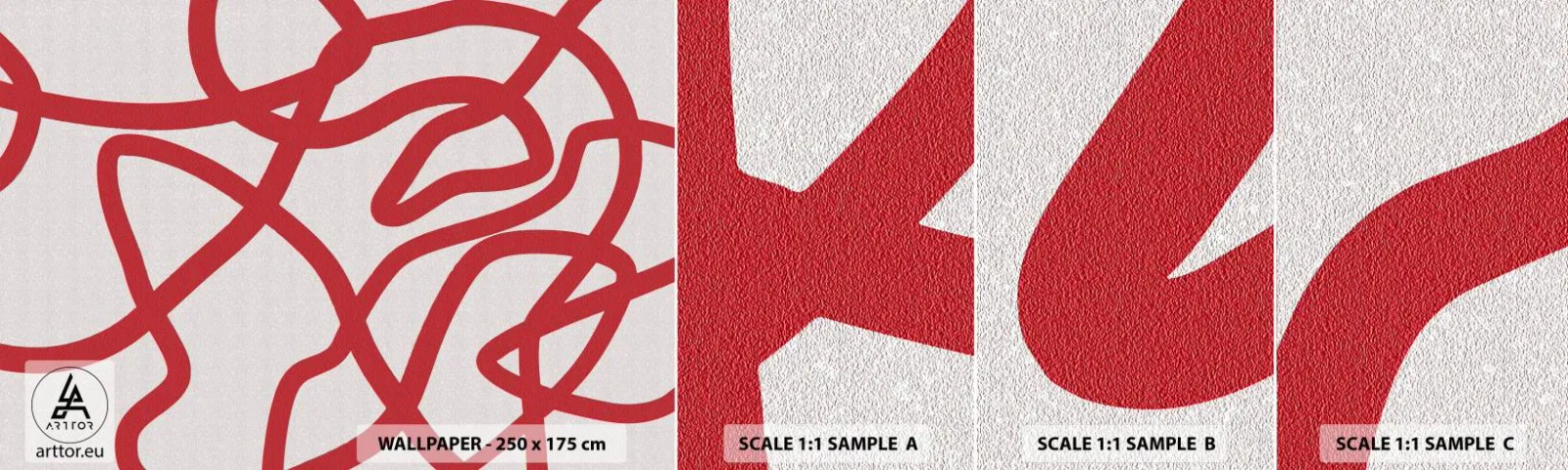 Fototapeta Próbka Samoprzylepna Deluxe Sticker - Czerwono na białym - Minimalizm, Sztuka, Linie - 100x30 cm