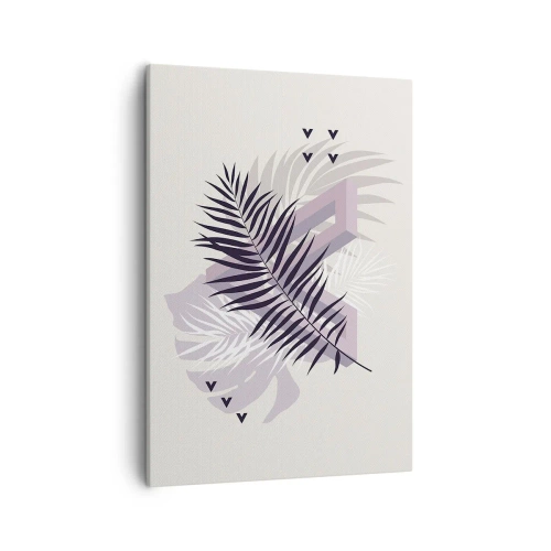 Obraz na płótnie - Stylizowana grafika liści palmowych na jasnym tle - 50x70cm - Cień cienia - Nowoczesna dekoracja ścienna do salonu, kuchni i sypialni ARTTOR