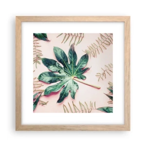 Plakat w ramie jasny dąb - Studium zieleni na różowym tle - 30x30 cm