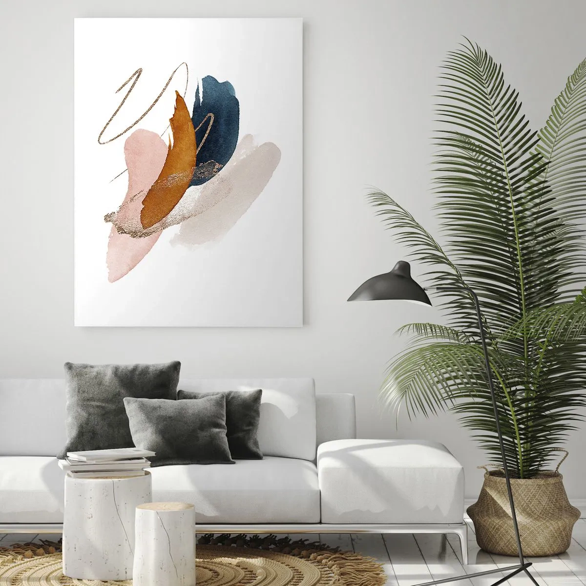 Obraz na szkle - Abstrakcyjne pociągnięcia w pastelowych kolorach z akcentami złota - 70x100cm - Kompozycja uskrzydlona - Nowoczesna dekoracja ścienna do salonu i sypialni ARTTOR