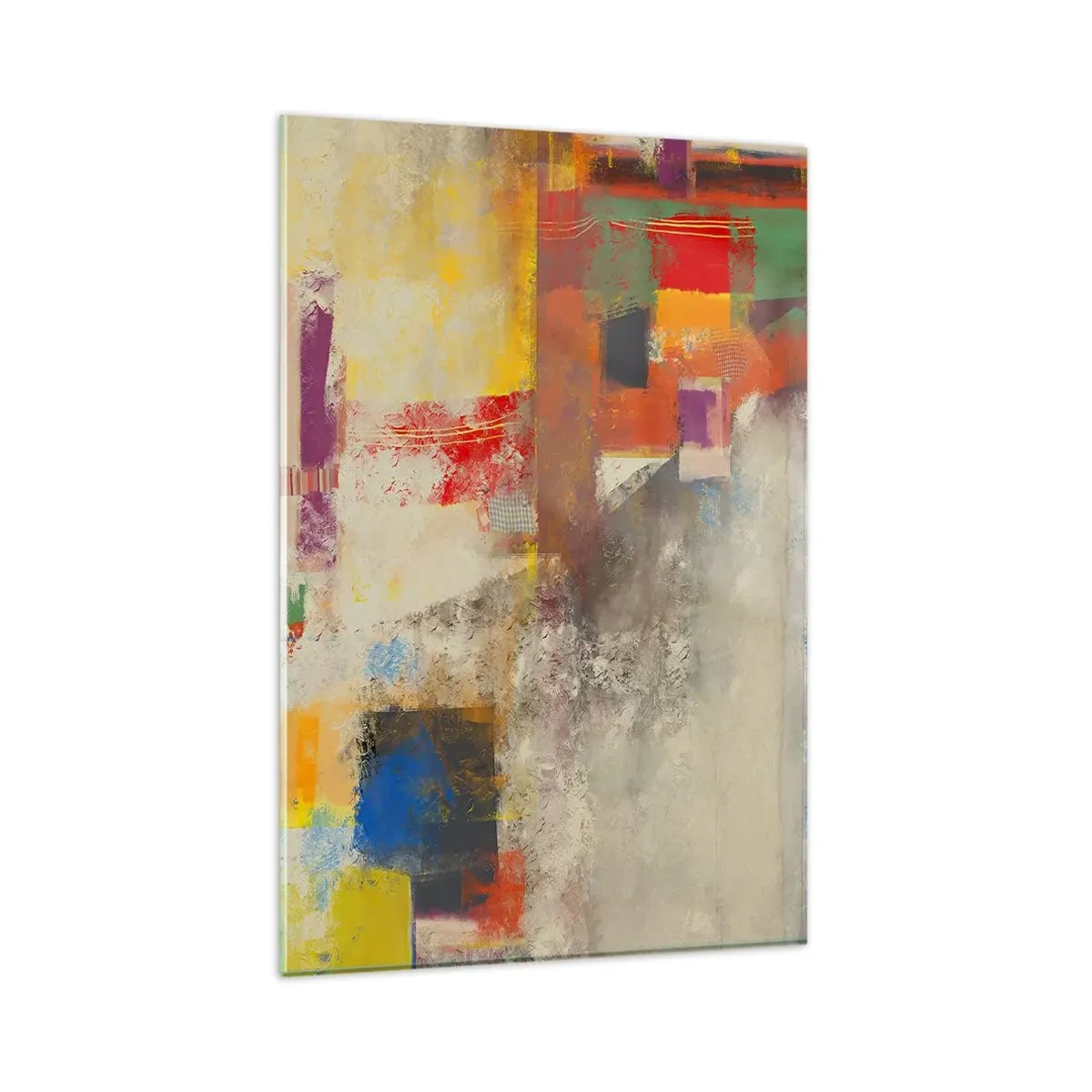 Obraz na szkle - Kolorowa abstrakcja z geometrycznymi kształtami - 80x120cm - Geometria barw - Nowoczesna dekoracja ścienna do salonu i sypialni ARTTOR