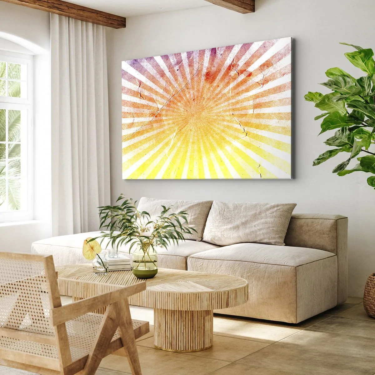 Obraz na płótnie - Promienie słońca w odcieniach pomarańczu i żółci - 70x50cm - Wschody i zachody - Nowoczesna dekoracja ścienna do salonu i sypialni ARTTOR