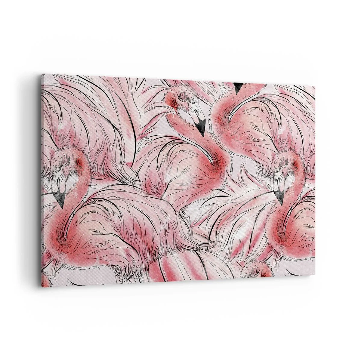 Obraz na płótnie - Delikatne rysunki różowych flamingów - 100x70cm - Ptasi corps de ballet - Nowoczesna dekoracja ścienna do salonu, kuchni i sypialni ARTTOR