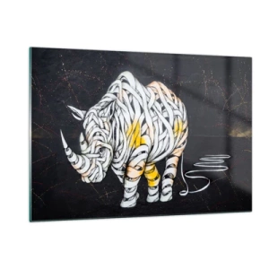 Obraz na szkle - Abstrakcyjny rysunek nosorożca w formie pasków - 120x80cm - Gruboskórność to mit - Nowoczesna dekoracja ścienna do salonu, kuchni i sypialni ARTTOR