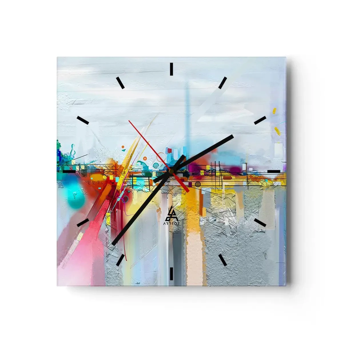 Zegar ścienny - Abstrakcyjny krajobraz z kolorowymi akcentami - 30x30cm - Most radości nad rzeką życia - Nowoczesna dekoracja ścienna do salonu i sypialni ARTTOR