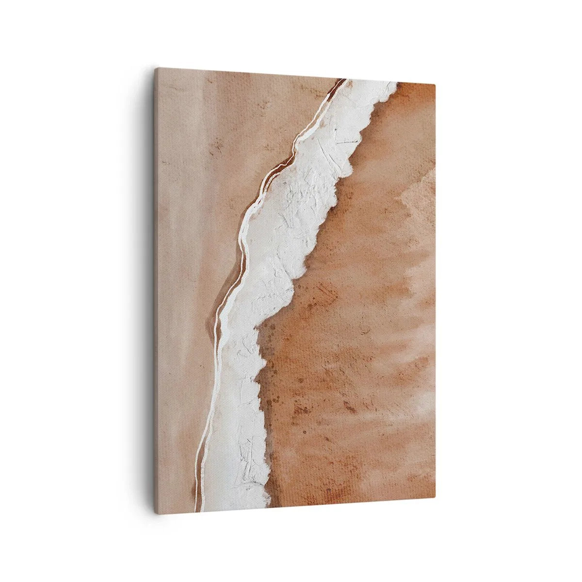 Obraz na płótnie - Abstrakcyjna tekstura w odcieniach beżu i bieli z dynamicznym podziałem - 50x70cm - W kolorach ziemi - Nowoczesna dekoracja ścienna do salonu, kuchni i sypialni ARTTOR