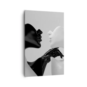 Obraz na płótnie - Czarno-białe sylwetki w dynamicznym zbliżeniu - 80x120cm - Przyciąganie – pożądanie - Nowoczesna dekoracja ścienna do salonu i sypialni ARTTOR
