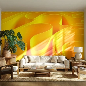Fototapeta Premium Sand - Abstrakcyjne fale w odcieniach żółci i pomarańczu - 100x70cm - Jak fale słońca - Nowoczesna dekoracja ścienna do salonu, kuchni i sypialni ARTTOR