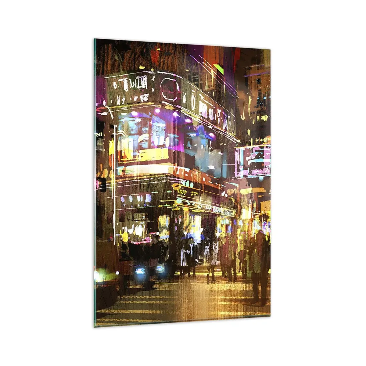 Obraz na szkle - Tętniące życiem miasto nocą w świetle neonów - 80x120cm - W morzu światła - Nowoczesna dekoracja ścienna do salonu i sypialni ARTTOR