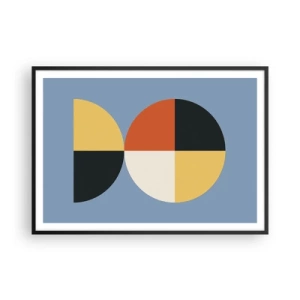 Plakat w czarnej ramie - Geometryczne koła na błękitnym tle - 100x70cm - Patrz i licz - Nowoczesna dekoracja ścienna do salonu i sypialni ARTTOR