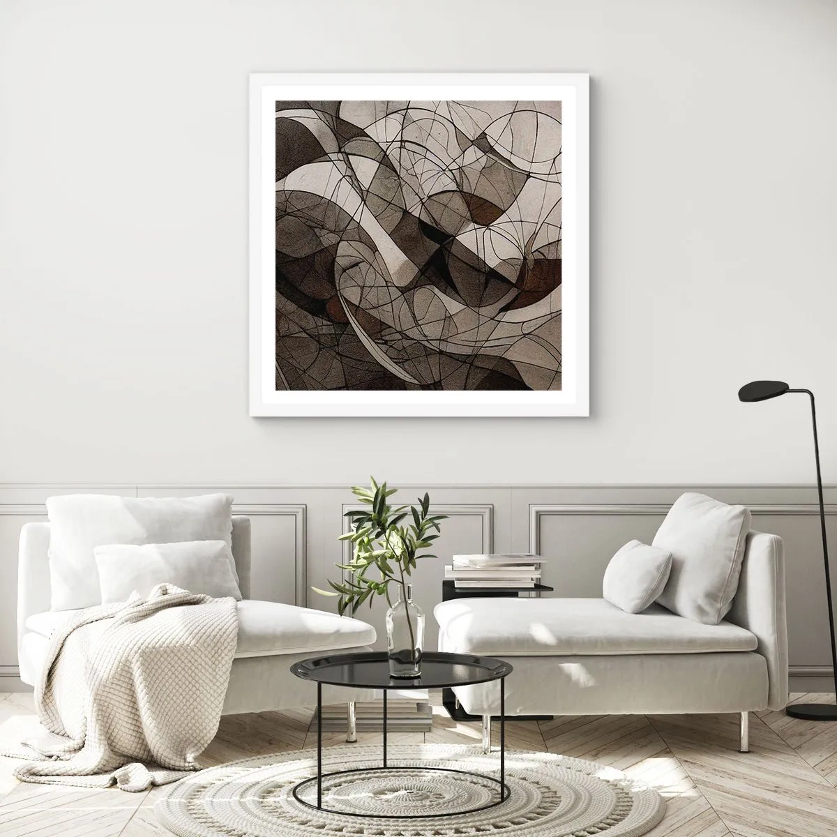 Plakat w białej ramie - Cyrkulacja barw ziemi - 50x50 cm