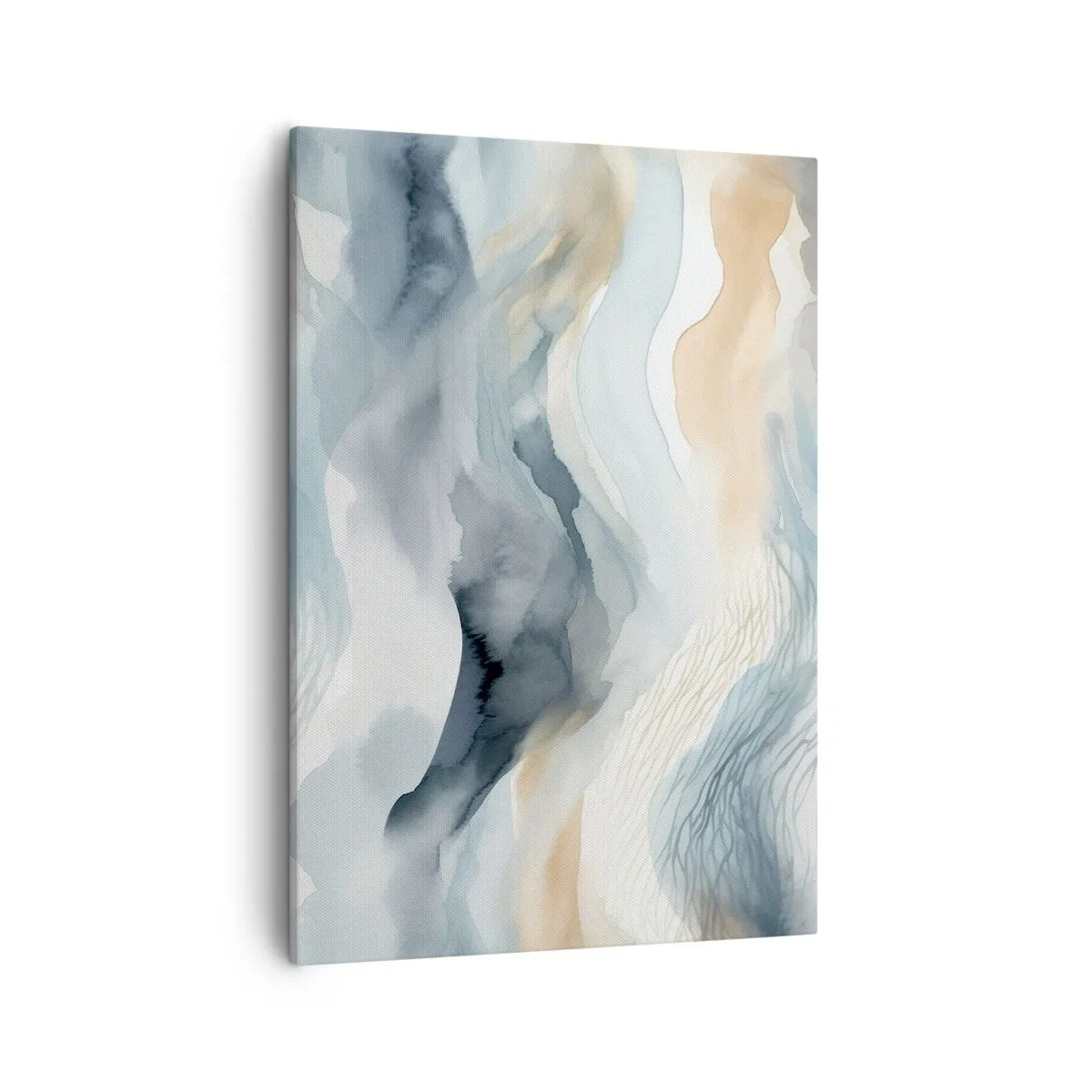 Obraz na płótnie - Abstrakcyjna kompozycja w odcieniach beżu i błękitu - 50x70cm - Abstrakcja śnieżna i mglista - Nowoczesna dekoracja ścienna do salonu, kuchni i sypialni ARTTOR