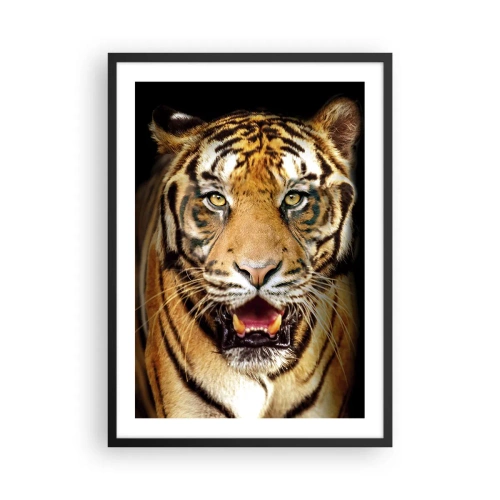 Plakat w czarnej ramie - Portret tygrysa na czarnym tle - 50x70cm - Dzikość serca - Nowoczesna dekoracja ścienna do salonu i sypialni ARTTOR