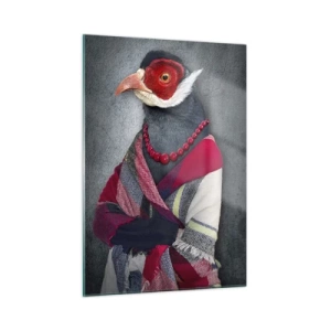 Obraz na szkle - Trzy zwierzęta w eleganckich ubraniach na stylizowanym tle - 50x70cm - Co ja tu robię?! - Nowoczesna dekoracja ścienna do salonu, kuchni i sypialni ARTTOR