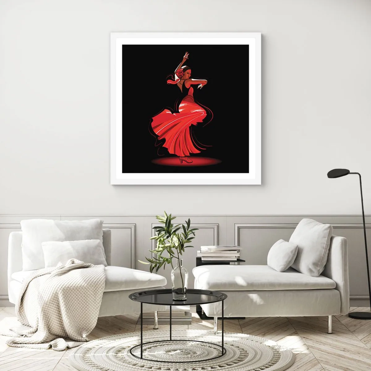 Plakat w białej ramie - Ognisty duch flamenco - 60x60 cm