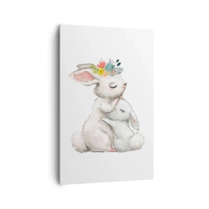 Obraz na płótnie - Urocze króliki w pastelowych barwach - 80x120cm - Nie ma jak u mamy - Nowoczesna dekoracja ścienna do salonu i sypialni ARTTOR