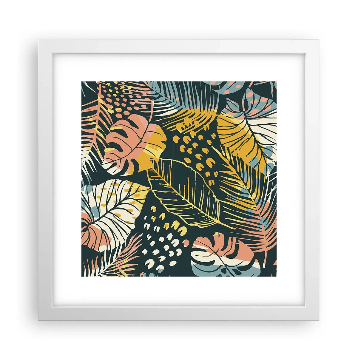 Plakat w białej ramie - Liściasta fantazja - 30x30 cm
