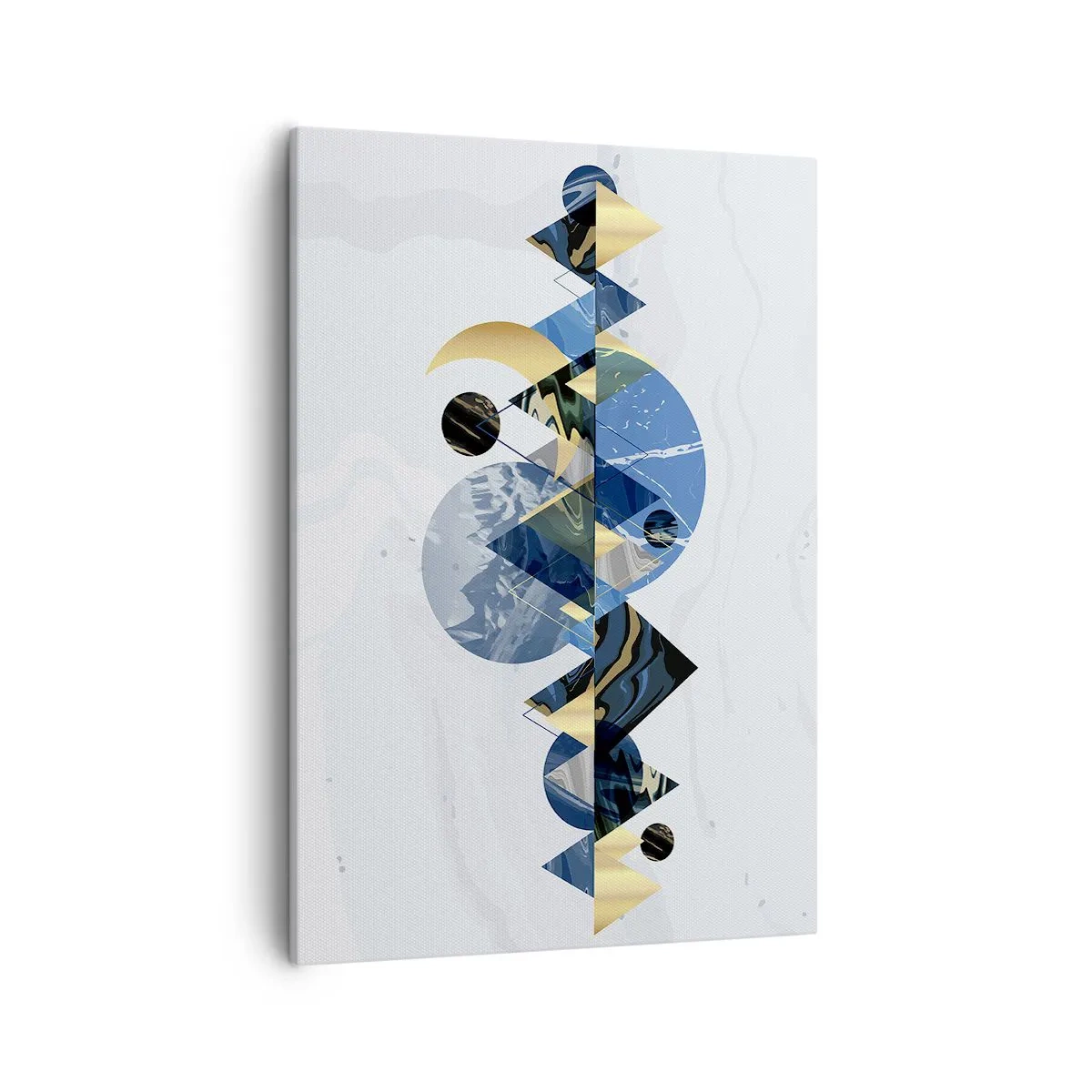 Obraz na płótnie - Abstrakcyjna kompozycja geometryczna z elementami pejzażu w odcieniach niebieskiego i złota - 50x70cm - Pejzaż geometryczny - Nowoczesna dekoracja ścienna do salonu, kuchni i sypialni ARTTOR