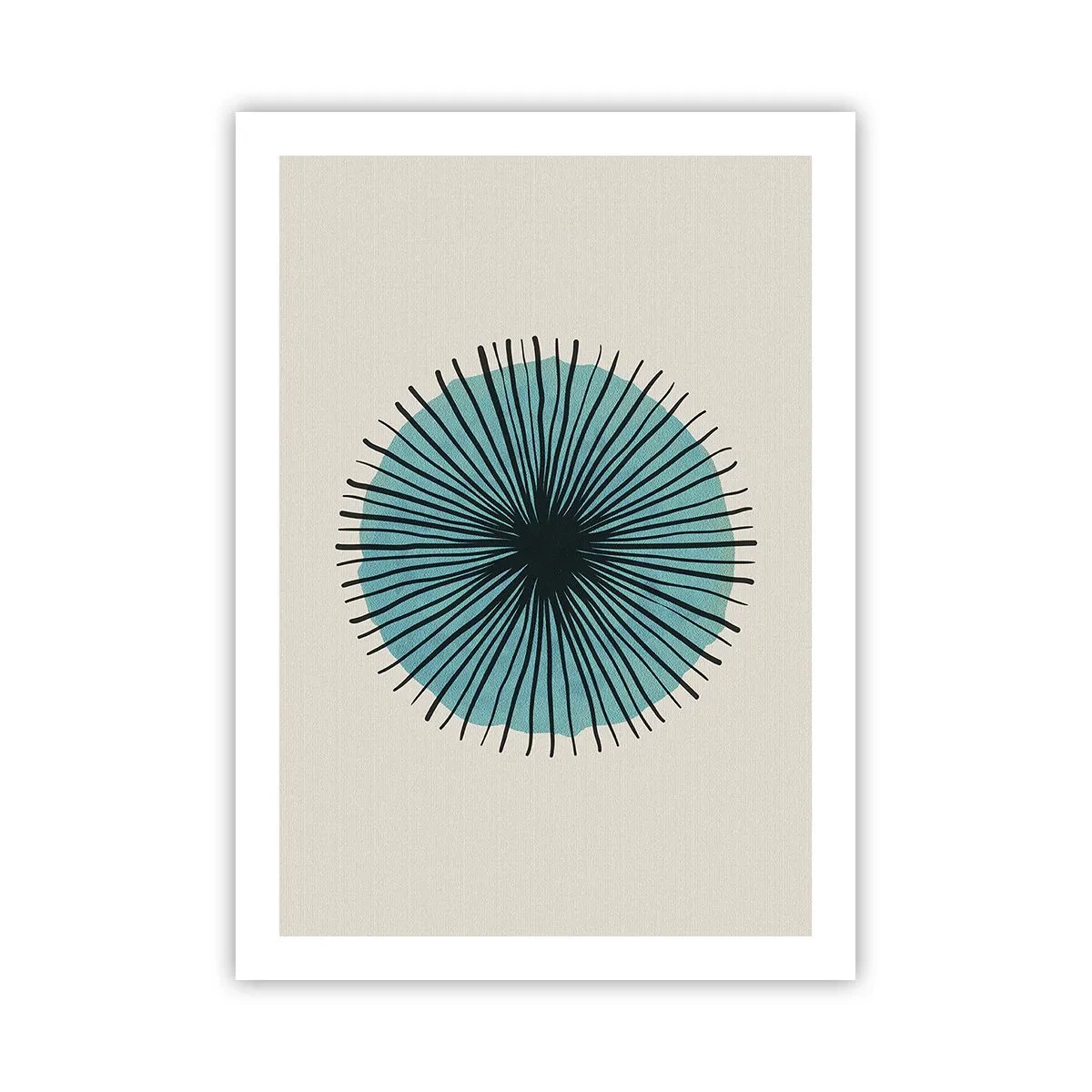 Plakat - Geometryczny wzór w formie promienistego okręgu - 50x70cm - Promieniście na błękicie - Nowoczesna dekoracja ścienna do salonu, kuchni i sypialni ARTTOR