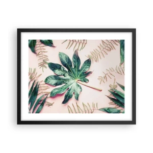 Plakat w czarnej ramie - Studium zieleni na różowym tle - 50x40 cm