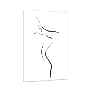 Obraz na szkle - Minimalistyczny kontur kobiecej sylwetki na białym tle - 70x100cm - Nieuchwytna jak fala - Nowoczesna dekoracja ścienna do salonu i sypialni ARTTOR