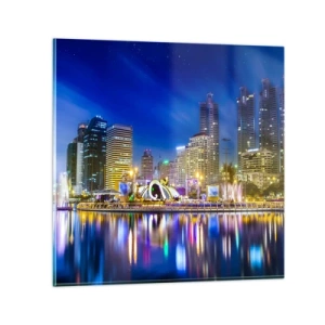 Obraz na szkle - Tęczowa noc metropolii - 40x40 cm
