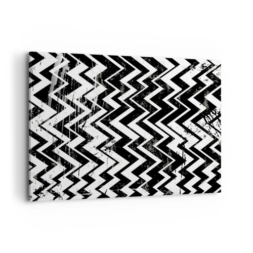 Obraz na płótnie - Czarno-biały wzór w zygzaki z artystycznymi przetarciami - 100x70cm - Zyg-białe, zag-czarne - Nowoczesna dekoracja ścienna do salonu, kuchni i sypialni ARTTOR