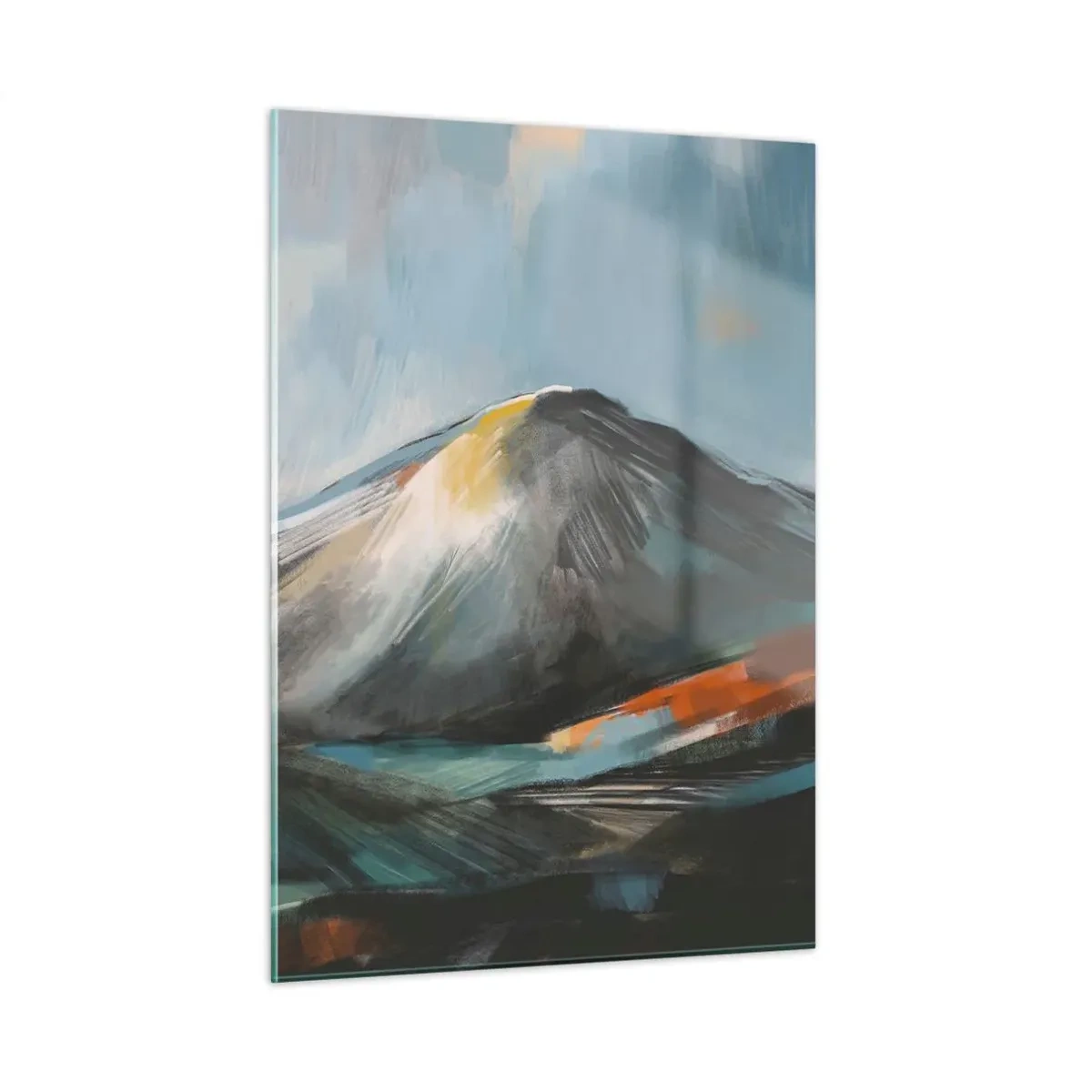 Obraz na szkle - Malarski pejzaż górski w ciepłych i chłodnych barwach - 50x70cm - Surowe i piękne - Nowoczesna dekoracja ścienna do salonu, kuchni i sypialni ARTTOR
