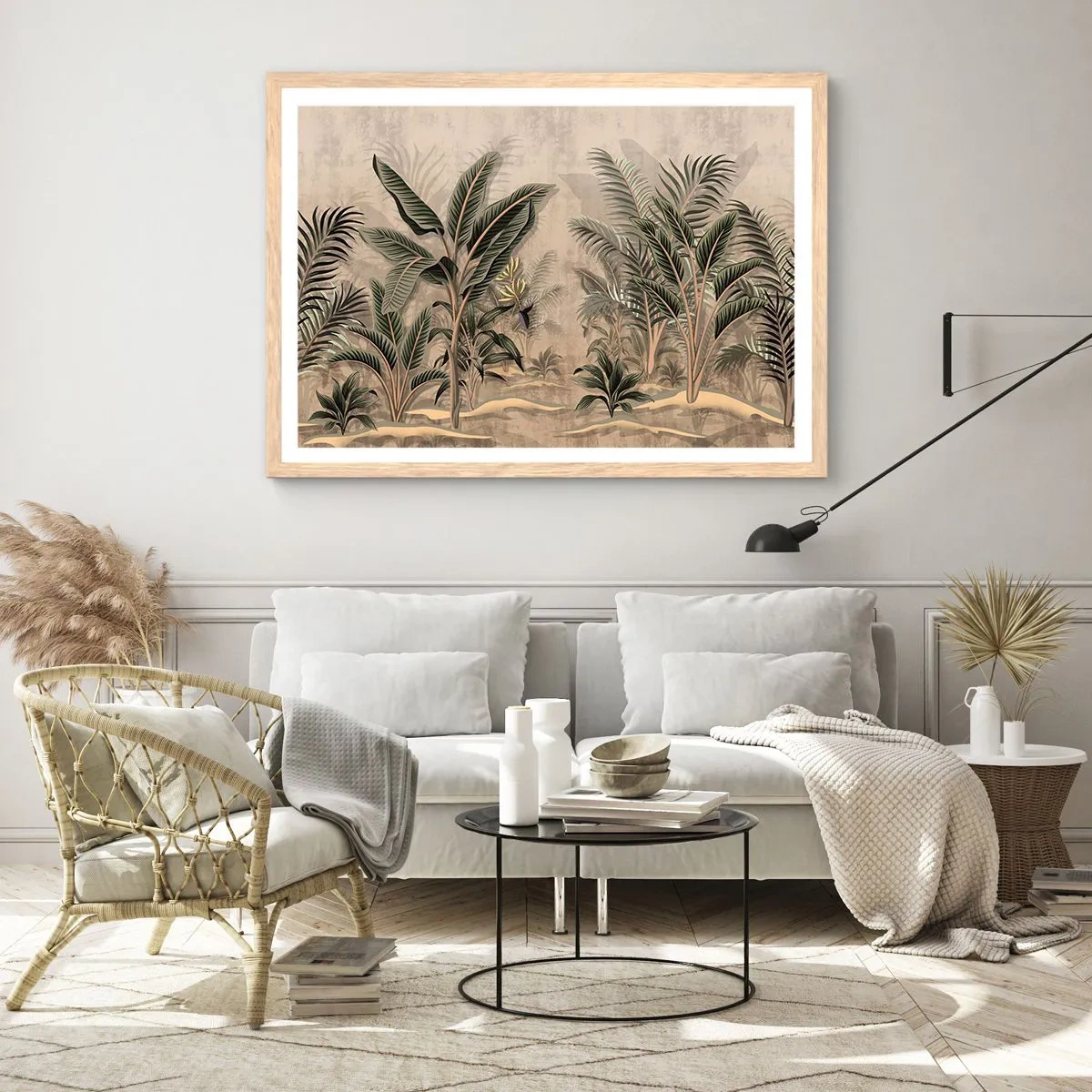 Plakat w ramie jasny dąb - Rycina w kolonialnym stylu - 100x70 cm