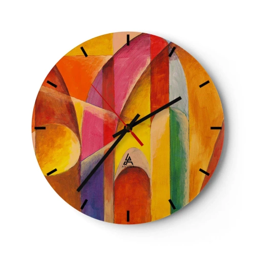 Zegar ścienny - Kolorowa abstrakcja z geometrycznymi kształtami - 30x30cm - Katedra słońca - Nowoczesna dekoracja ścienna do salonu, kuchni i sypialni ARTTOR