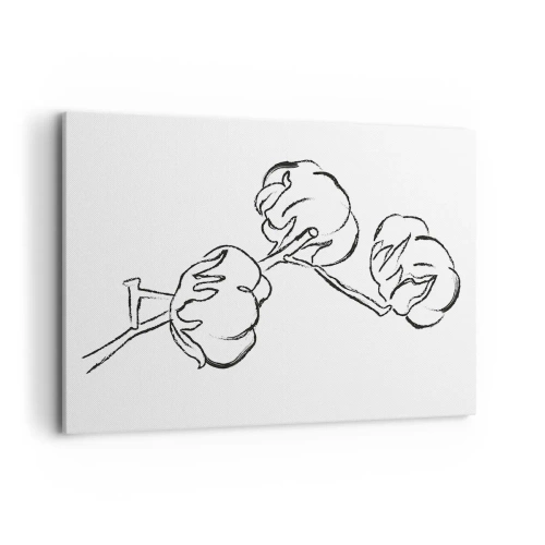 Obraz na płótnie - Delikatny kontur gałązki bawełny na białym tle - 100x70cm - Bawełniany puch - Nowoczesna dekoracja ścienna do salonu, kuchni i sypialni ARTTOR