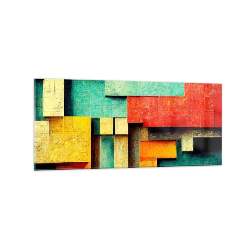 Obraz na szkle - Abstrakcyjne geometryczne kształty w żywych kolorach - 120x50cm - Festiwal kątów prostych - Nowoczesna dekoracja ścienna do salonu i sypialni ARTTOR