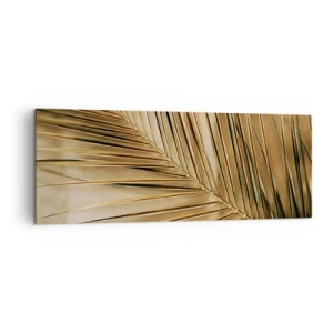 Obraz na płótnie - Złota liść palmy na jednolitym tle - 140x50cm - Naturalna kolumnada - Nowoczesna dekoracja ścienna do salonu i sypialni ARTTOR