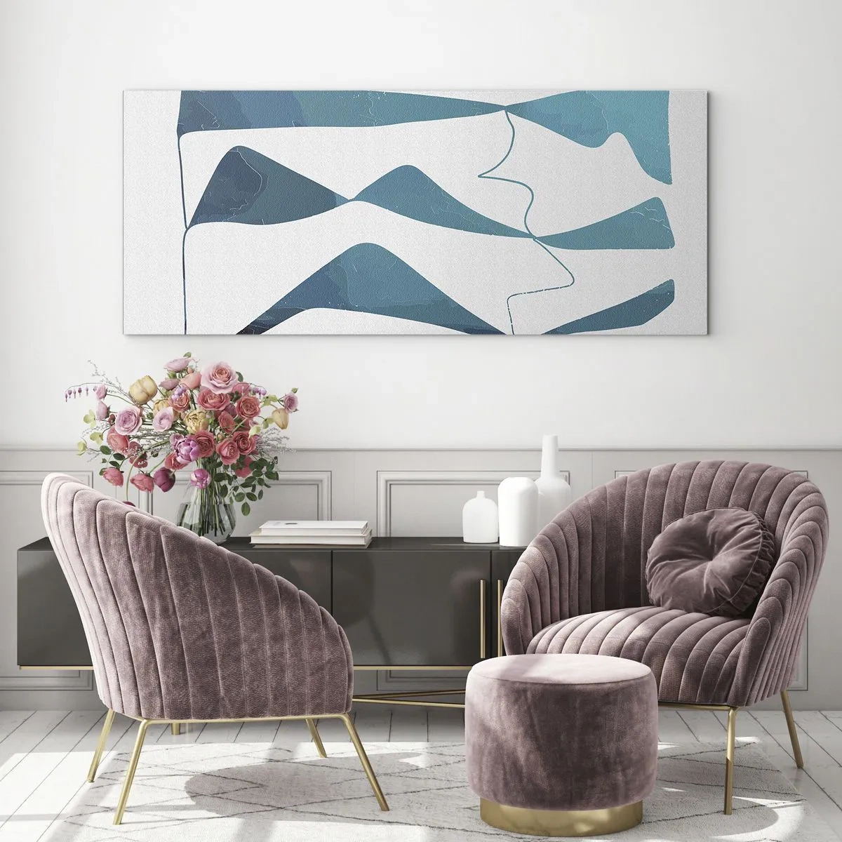 Obraz na szkle - Abstrakcja: turkusowy związek - 90x30 cm