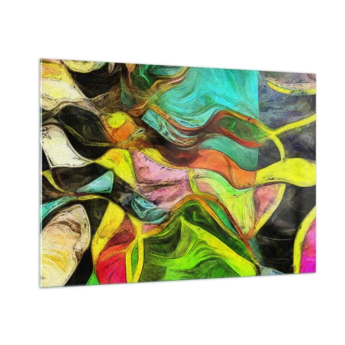 Obraz na szkle - Abstrakcyjna kompozycja z intensywnymi, wielobarwnymi falami - 100x70cm - Ruch to życie - Nowoczesna dekoracja ścienna do salonu, kuchni i sypialni ARTTOR