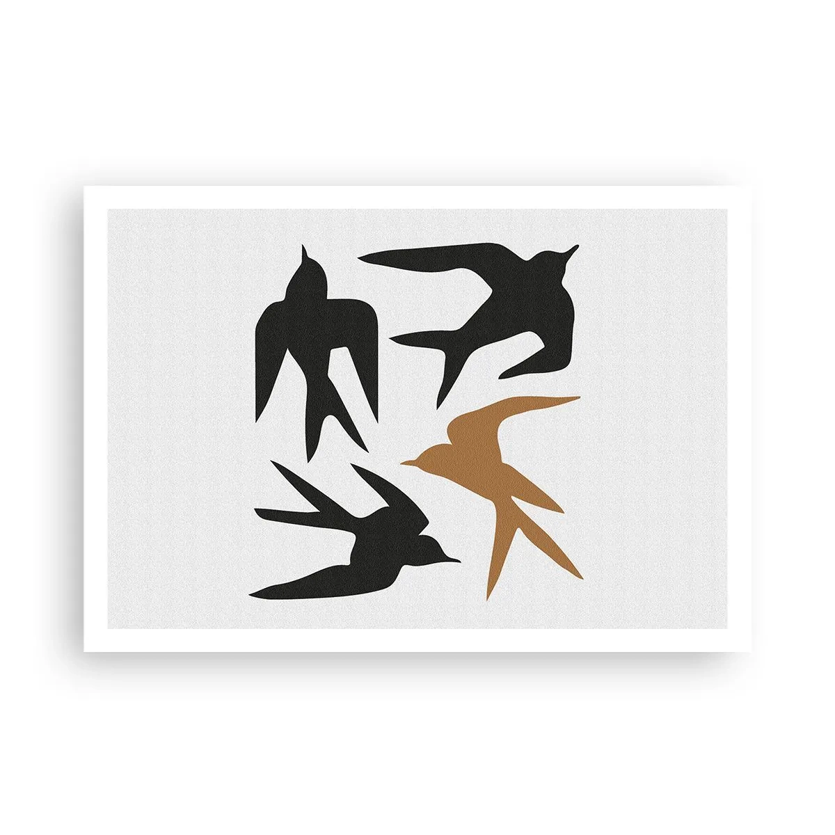 Plakat - Sylwetki jaskółek w czerni i złocie - 100x70cm - Jaskółcze zabawy - Nowoczesna dekoracja ścienna do salonu i sypialni ARTTOR