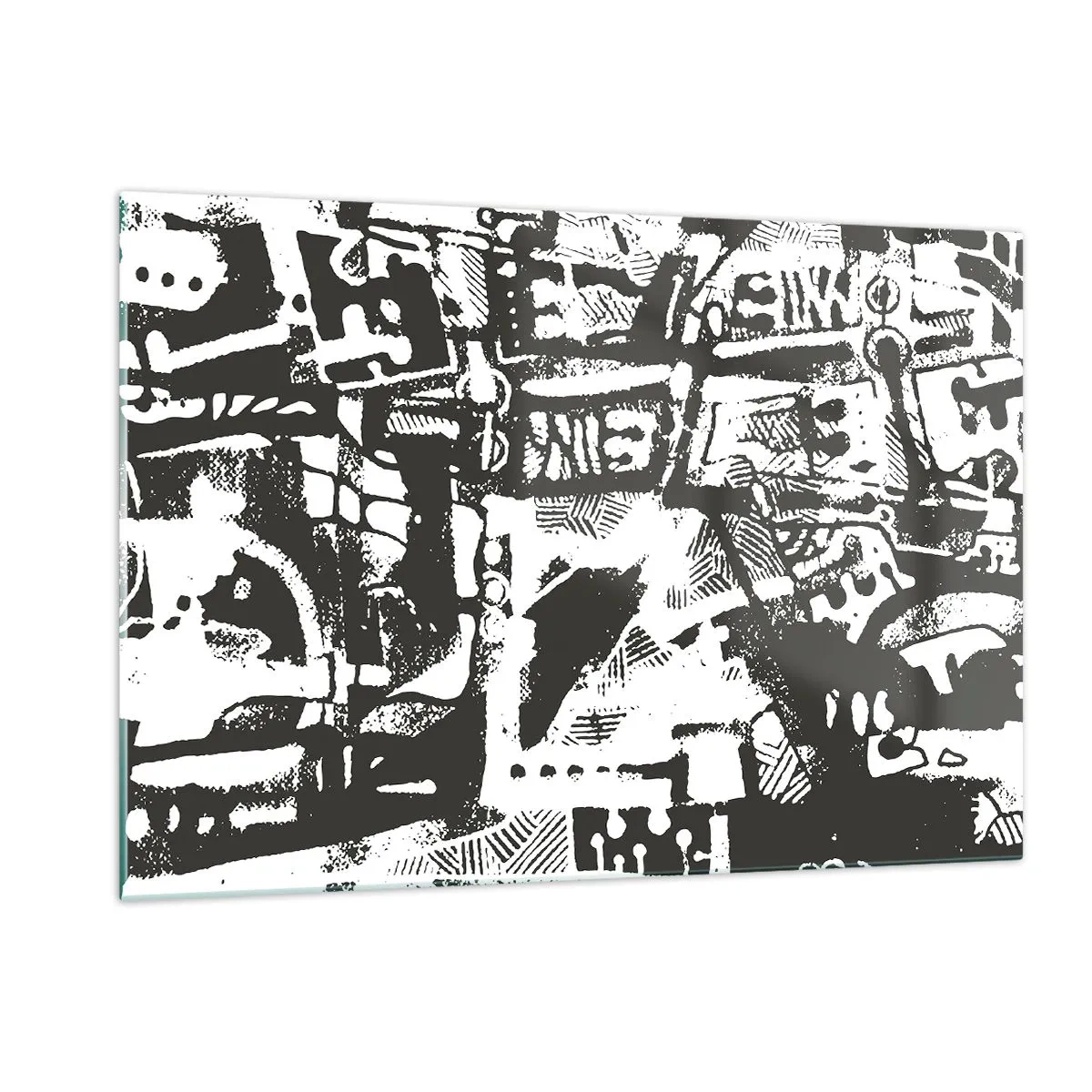 Obraz na szkle - Czarno-biała abstrakcja z geometrycznymi i technicznymi motywami - 120x80cm - Porządek czy chaos? - Nowoczesna dekoracja ścienna do salonu, kuchni i sypialni ARTTOR