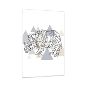 Obraz na szkle - Geometryczny nosorożec na tle delikatnych trójkątów - 80x120cm - Struktura siły - Nowoczesna dekoracja ścienna do salonu i sypialni ARTTOR