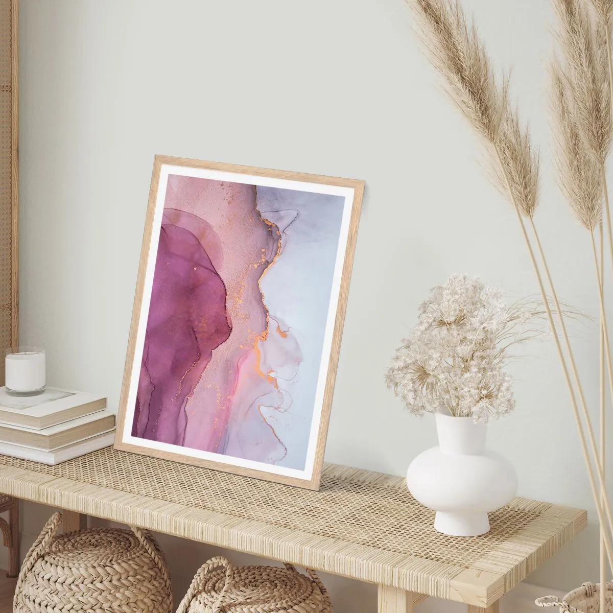 Plakat w ramie jasny dąb - Fale lila i fioletu - 50x70 cm