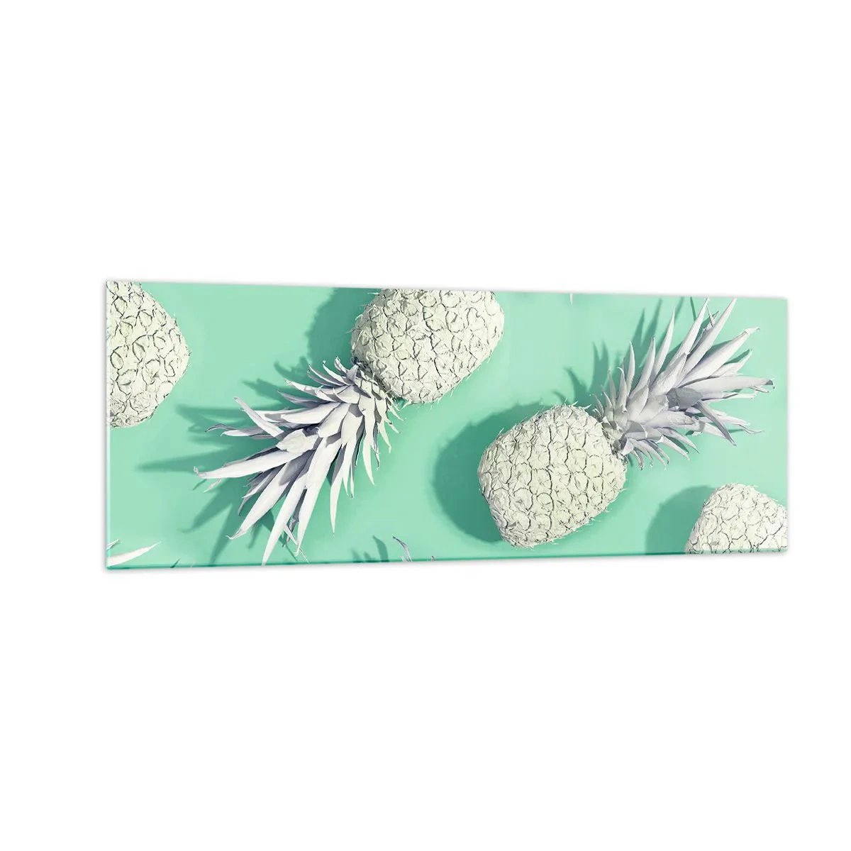 Obraz na szkle - Białe ananasy na pastelowym tle w stylu minimalistycznym - 140x50cm - świetnie komponują się z miętą - Nowoczesna dekoracja ścienna do salonu i sypialni ARTTOR