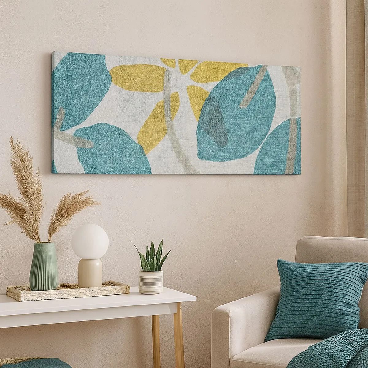 Obraz na płótnie - Wśród lazurowych liści - 100x40 cm