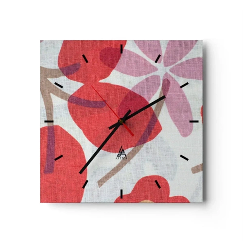 Zegar ścienny - Kwiaty i liście w odcieniach czerwieni i różu - 30x30cm - Kompozycja kwiatowa w różu - Nowoczesna dekoracja ścienna do salonu i sypialni ARTTOR