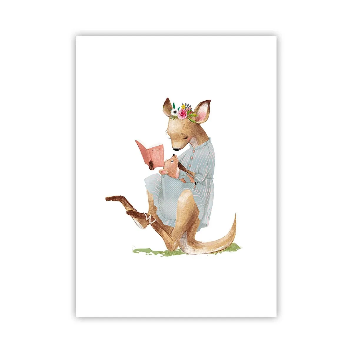 Plakat - Kangur czytający książkę z dzieckiem w artystycznym stylu - 50x70cm - Poczytaj mi, mamo - Nowoczesna dekoracja ścienna do salonu, kuchni i sypialni ARTTOR