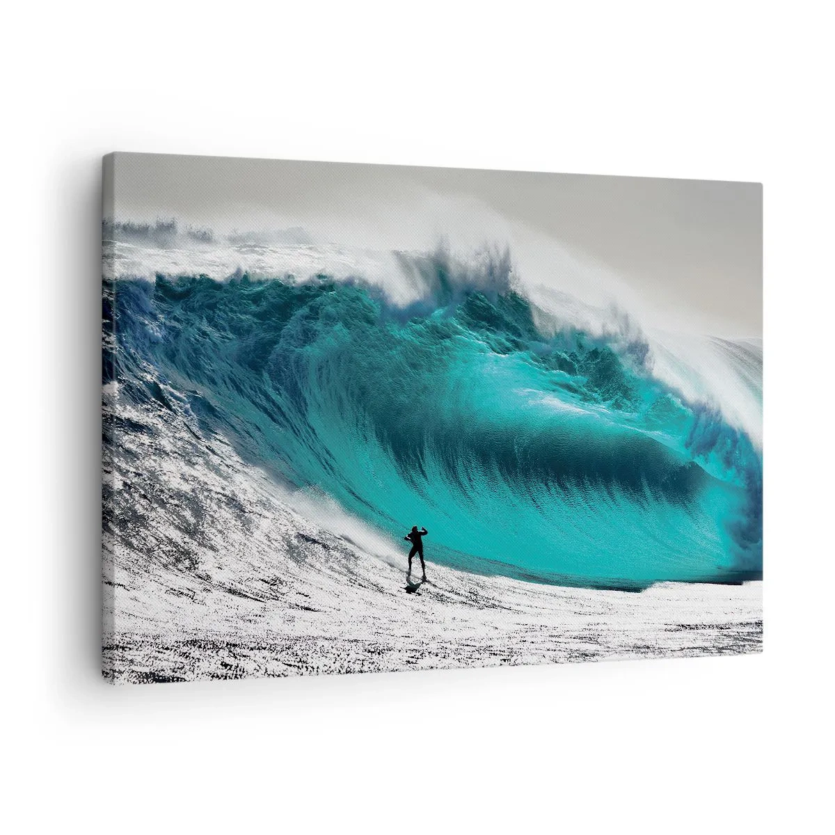 Obraz na płótnie - Surfer przed ogromną falą - 70x50cm - Wyzwanie przyjęte - Nowoczesna dekoracja ścienna do salonu i sypialni ARTTOR